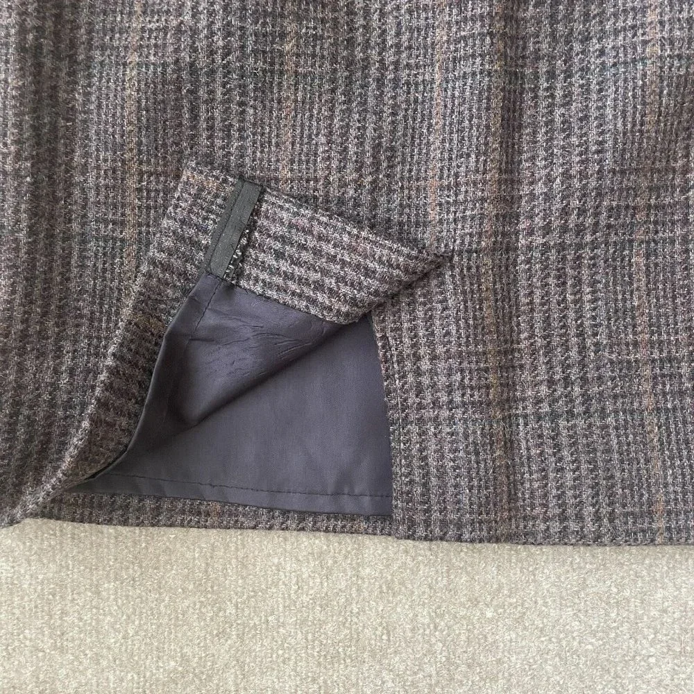 Vintage Bretton Place Skirt Womens 12 Grey Multicolor Plaid 100% Wool Lined Slit